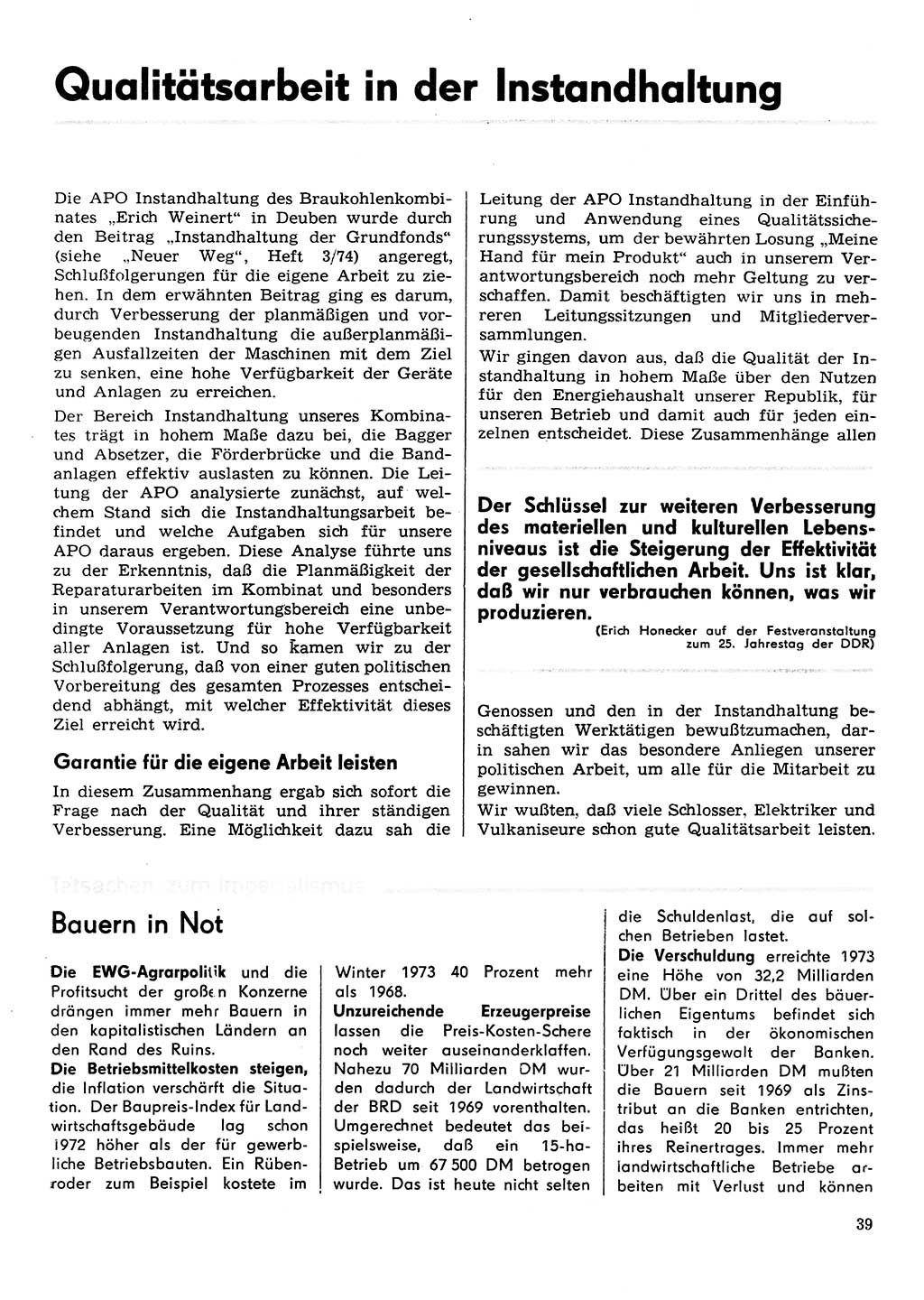 Neuer Weg (NW), Organ des Zentralkomitees (ZK) der SED (Sozialistische Einheitspartei Deutschlands) für Fragen des Parteilebens, 30. Jahrgang [Deutsche Demokratische Republik (DDR)] 1975, Seite 39 (NW ZK SED DDR 1975, S. 39)