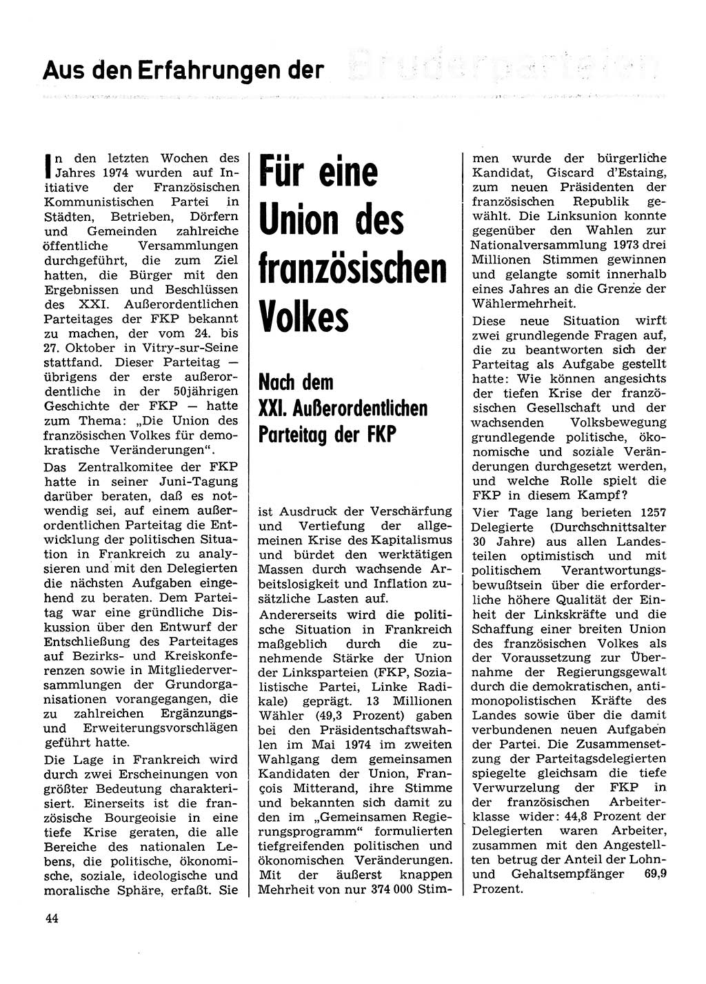 Neuer Weg (NW), Organ des Zentralkomitees (ZK) der SED (Sozialistische Einheitspartei Deutschlands) für Fragen des Parteilebens, 30. Jahrgang [Deutsche Demokratische Republik (DDR)] 1975, Seite 44 (NW ZK SED DDR 1975, S. 44)