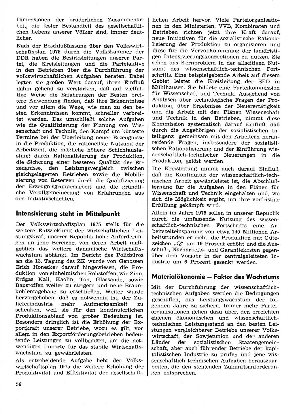 Neuer Weg (NW), Organ des Zentralkomitees (ZK) der SED (Sozialistische Einheitspartei Deutschlands) für Fragen des Parteilebens, 30. Jahrgang [Deutsche Demokratische Republik (DDR)] 1975, Seite 56 (NW ZK SED DDR 1975, S. 56)