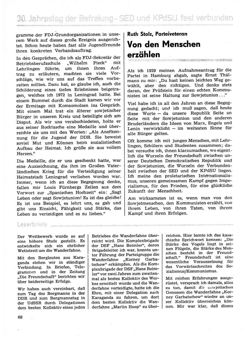 Neuer Weg (NW), Organ des Zentralkomitees (ZK) der SED (Sozialistische Einheitspartei Deutschlands) für Fragen des Parteilebens, 30. Jahrgang [Deutsche Demokratische Republik (DDR)] 1975, Seite 68 (NW ZK SED DDR 1975, S. 68)
