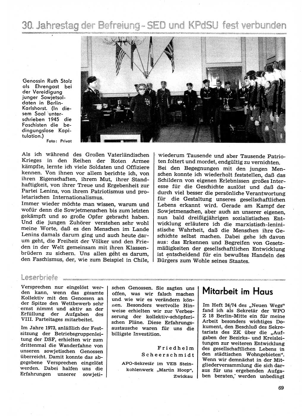 Neuer Weg (NW), Organ des Zentralkomitees (ZK) der SED (Sozialistische Einheitspartei Deutschlands) für Fragen des Parteilebens, 30. Jahrgang [Deutsche Demokratische Republik (DDR)] 1975, Seite 69 (NW ZK SED DDR 1975, S. 69)