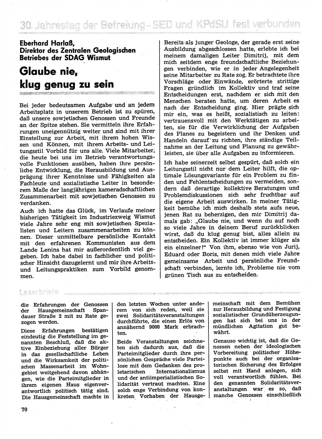 Neuer Weg (NW), Organ des Zentralkomitees (ZK) der SED (Sozialistische Einheitspartei Deutschlands) für Fragen des Parteilebens, 30. Jahrgang [Deutsche Demokratische Republik (DDR)] 1975, Seite 70 (NW ZK SED DDR 1975, S. 70)