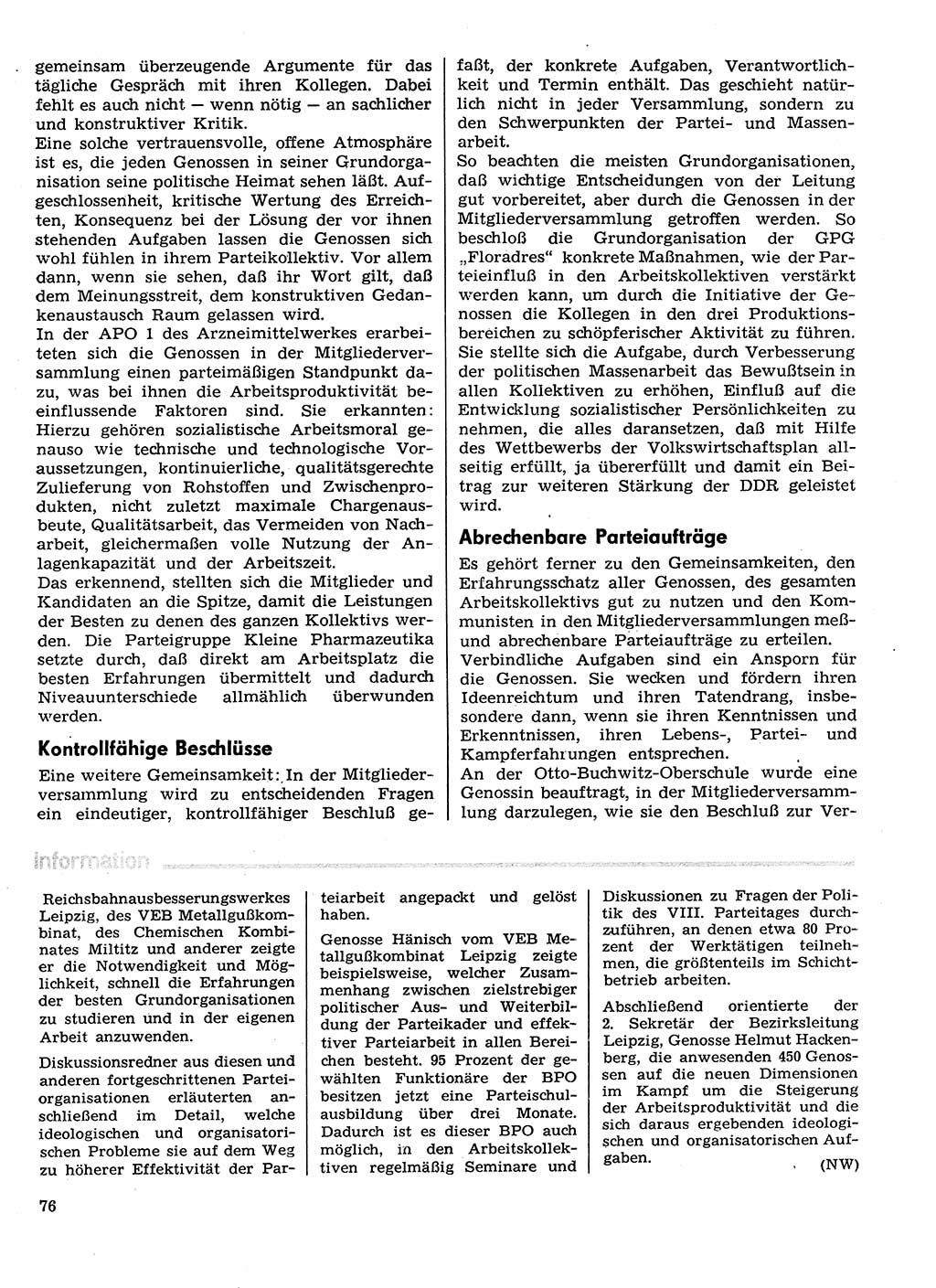 Neuer Weg (NW), Organ des Zentralkomitees (ZK) der SED (Sozialistische Einheitspartei Deutschlands) für Fragen des Parteilebens, 30. Jahrgang [Deutsche Demokratische Republik (DDR)] 1975, Seite 76 (NW ZK SED DDR 1975, S. 76)