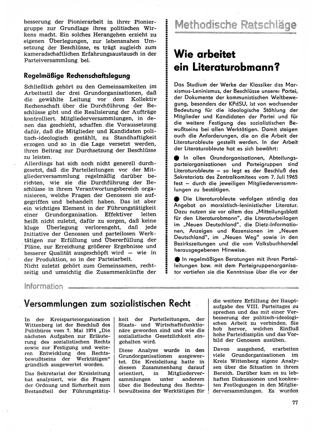 Neuer Weg (NW), Organ des Zentralkomitees (ZK) der SED (Sozialistische Einheitspartei Deutschlands) für Fragen des Parteilebens, 30. Jahrgang [Deutsche Demokratische Republik (DDR)] 1975, Seite 77 (NW ZK SED DDR 1975, S. 77)