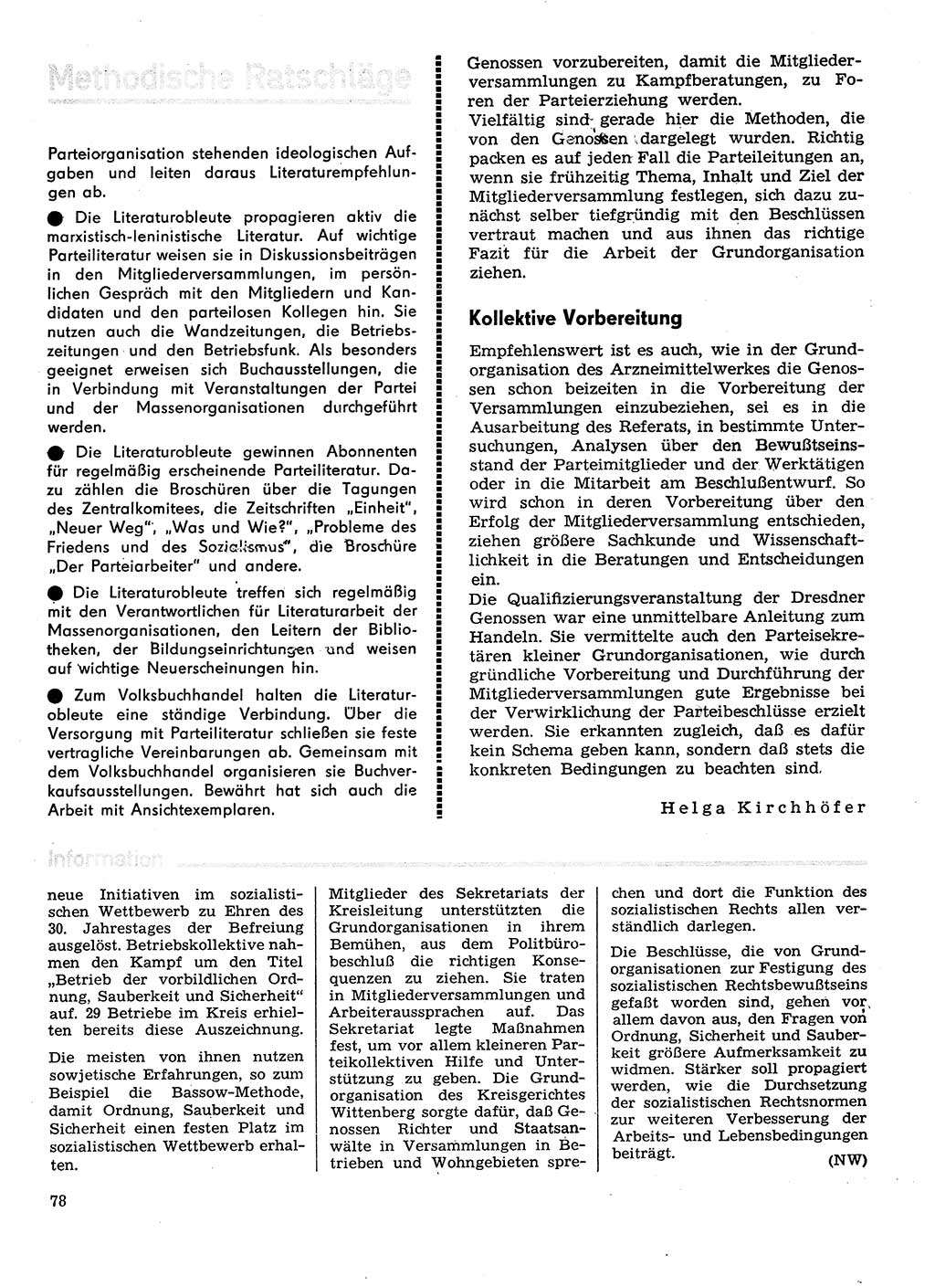 Neuer Weg (NW), Organ des Zentralkomitees (ZK) der SED (Sozialistische Einheitspartei Deutschlands) für Fragen des Parteilebens, 30. Jahrgang [Deutsche Demokratische Republik (DDR)] 1975, Seite 78 (NW ZK SED DDR 1975, S. 78)