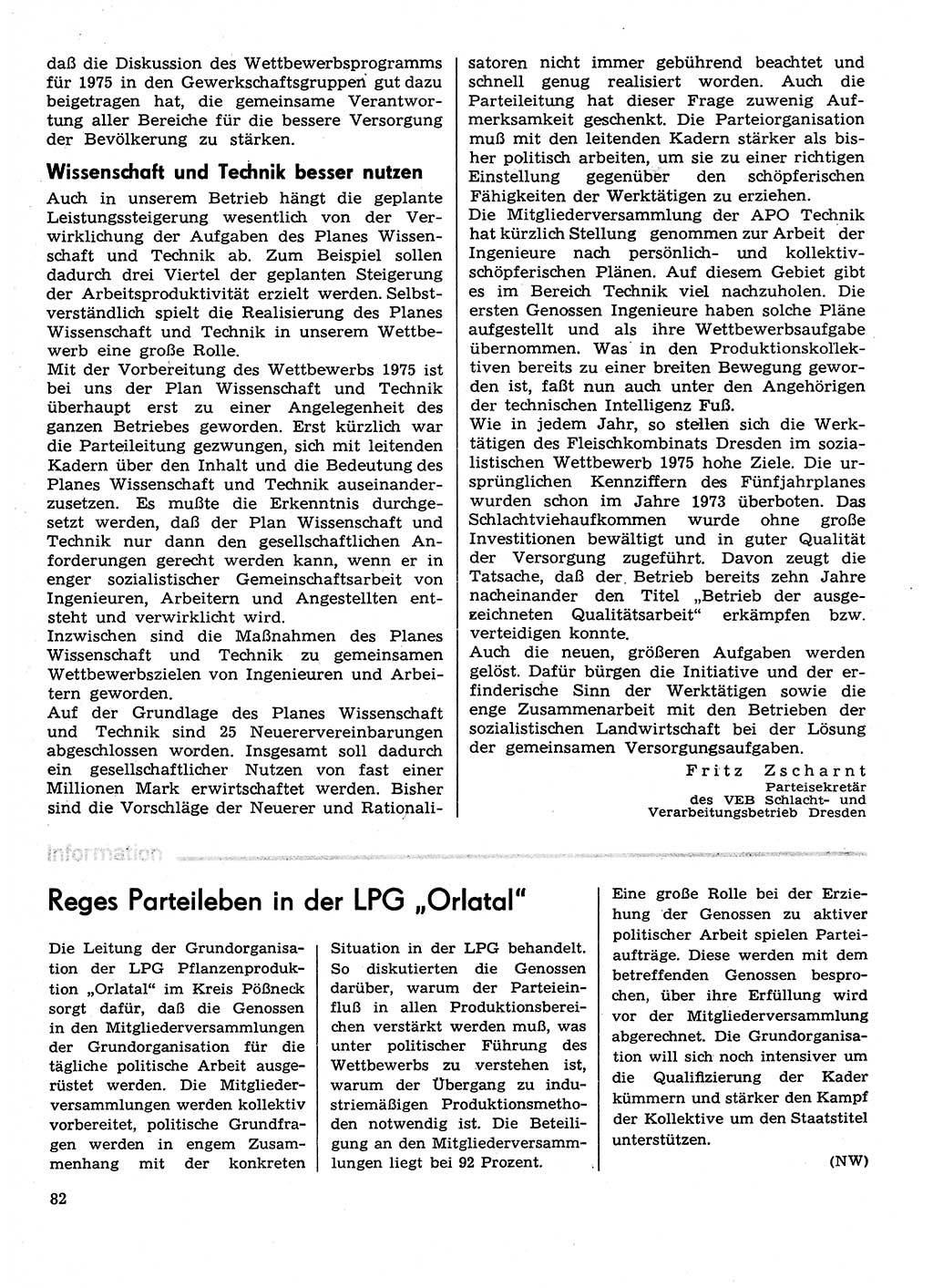 Neuer Weg (NW), Organ des Zentralkomitees (ZK) der SED (Sozialistische Einheitspartei Deutschlands) für Fragen des Parteilebens, 30. Jahrgang [Deutsche Demokratische Republik (DDR)] 1975, Seite 82 (NW ZK SED DDR 1975, S. 82)