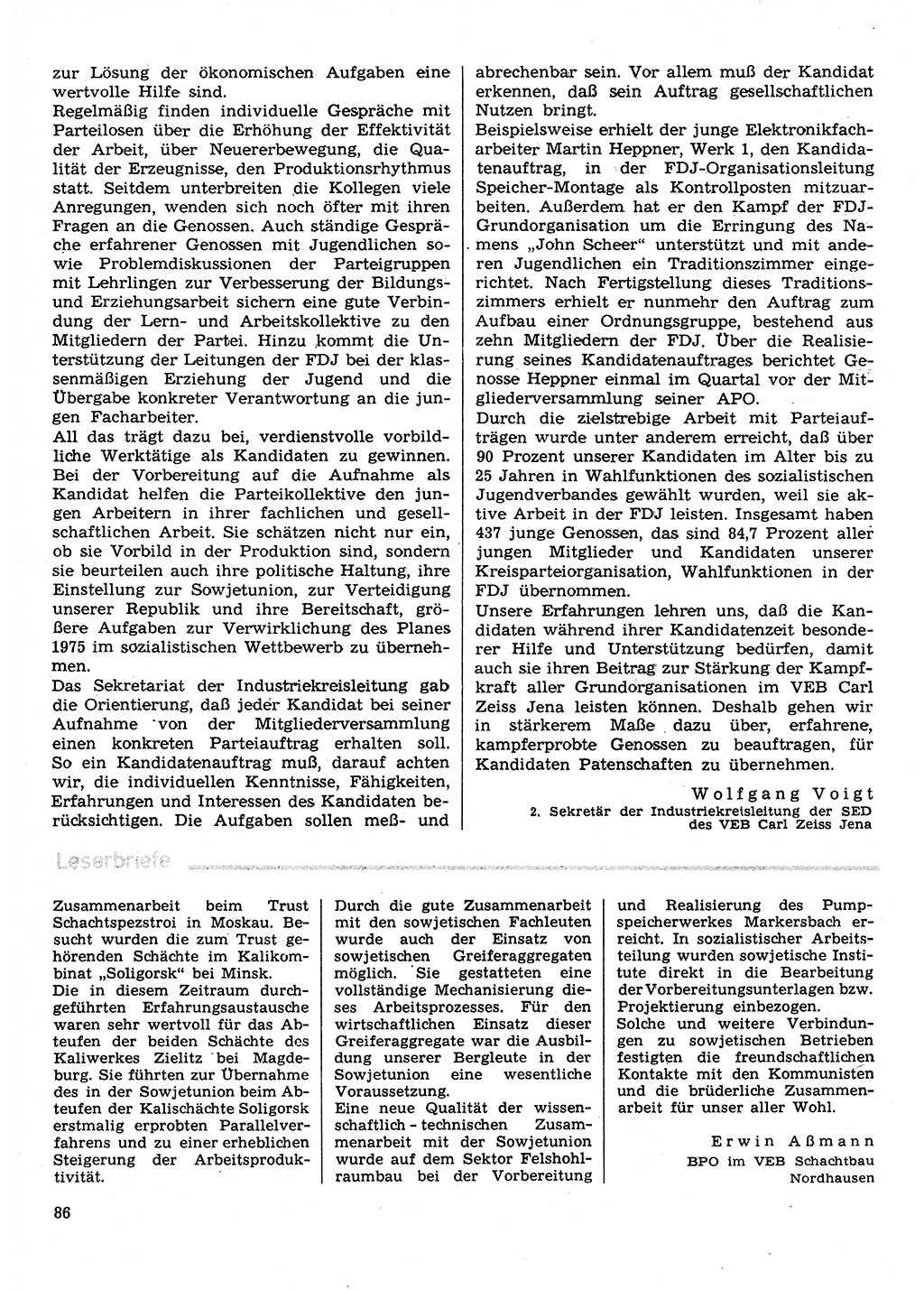 Neuer Weg (NW), Organ des Zentralkomitees (ZK) der SED (Sozialistische Einheitspartei Deutschlands) für Fragen des Parteilebens, 30. Jahrgang [Deutsche Demokratische Republik (DDR)] 1975, Seite 86 (NW ZK SED DDR 1975, S. 86)