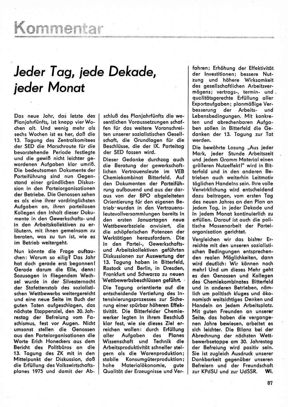 Neuer Weg (NW), Organ des Zentralkomitees (ZK) der SED (Sozialistische Einheitspartei Deutschlands) für Fragen des Parteilebens, 30. Jahrgang [Deutsche Demokratische Republik (DDR)] 1975, Seite 87 (NW ZK SED DDR 1975, S. 87)