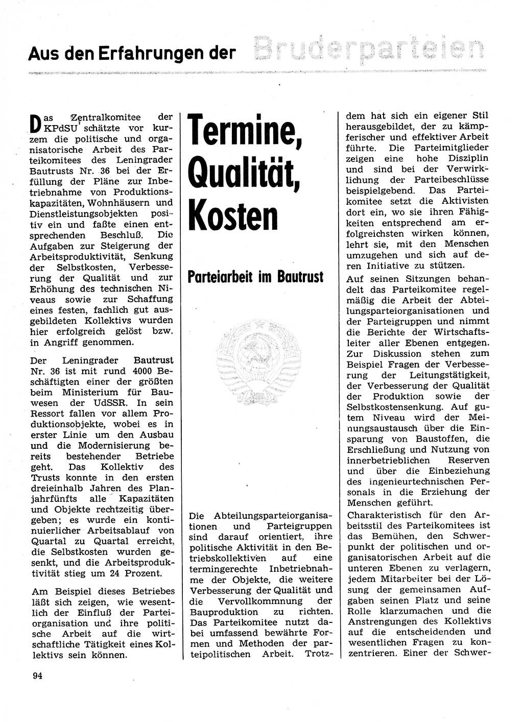 Neuer Weg (NW), Organ des Zentralkomitees (ZK) der SED (Sozialistische Einheitspartei Deutschlands) für Fragen des Parteilebens, 30. Jahrgang [Deutsche Demokratische Republik (DDR)] 1975, Seite 94 (NW ZK SED DDR 1975, S. 94)