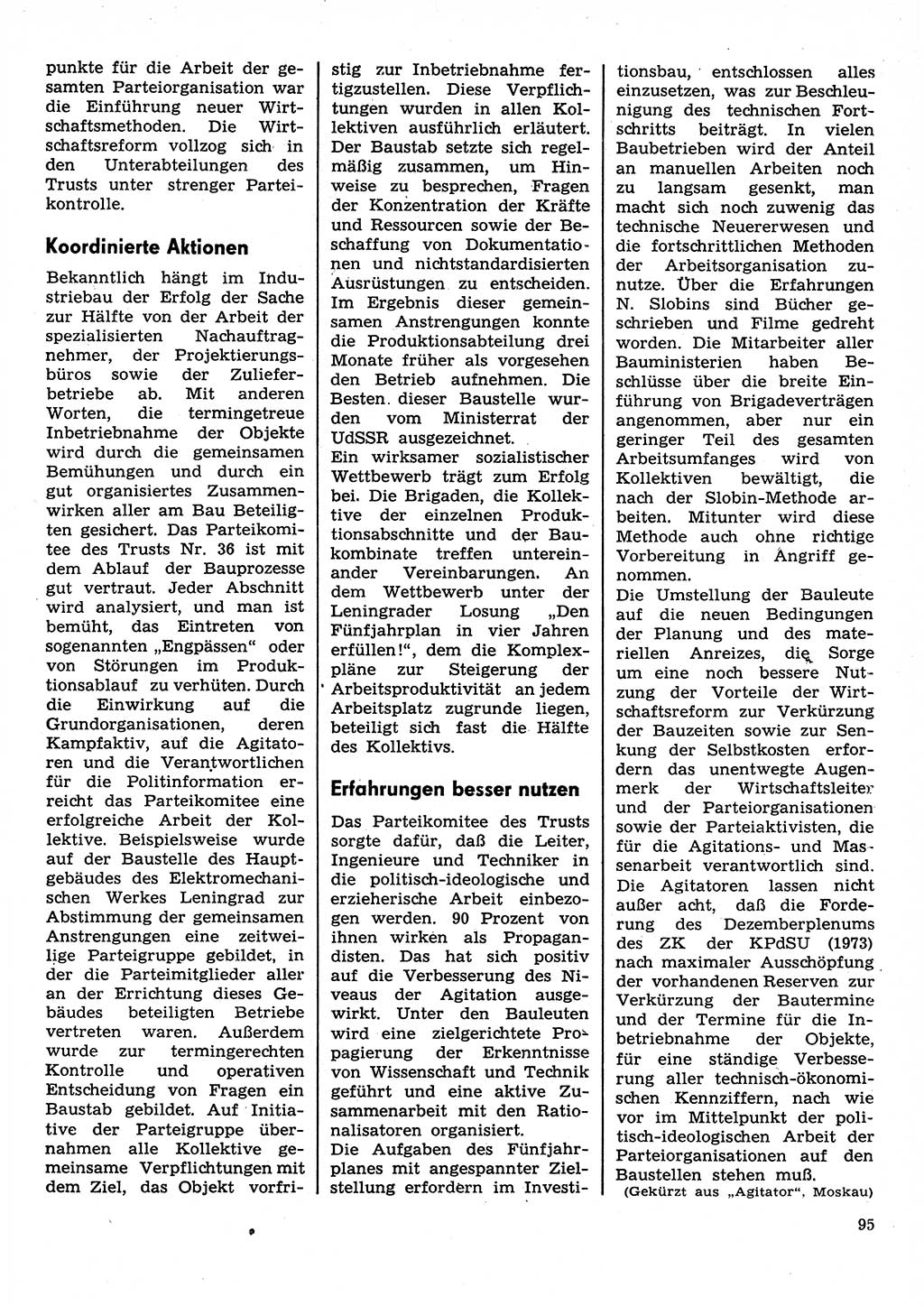 Neuer Weg (NW), Organ des Zentralkomitees (ZK) der SED (Sozialistische Einheitspartei Deutschlands) für Fragen des Parteilebens, 30. Jahrgang [Deutsche Demokratische Republik (DDR)] 1975, Seite 95 (NW ZK SED DDR 1975, S. 95)