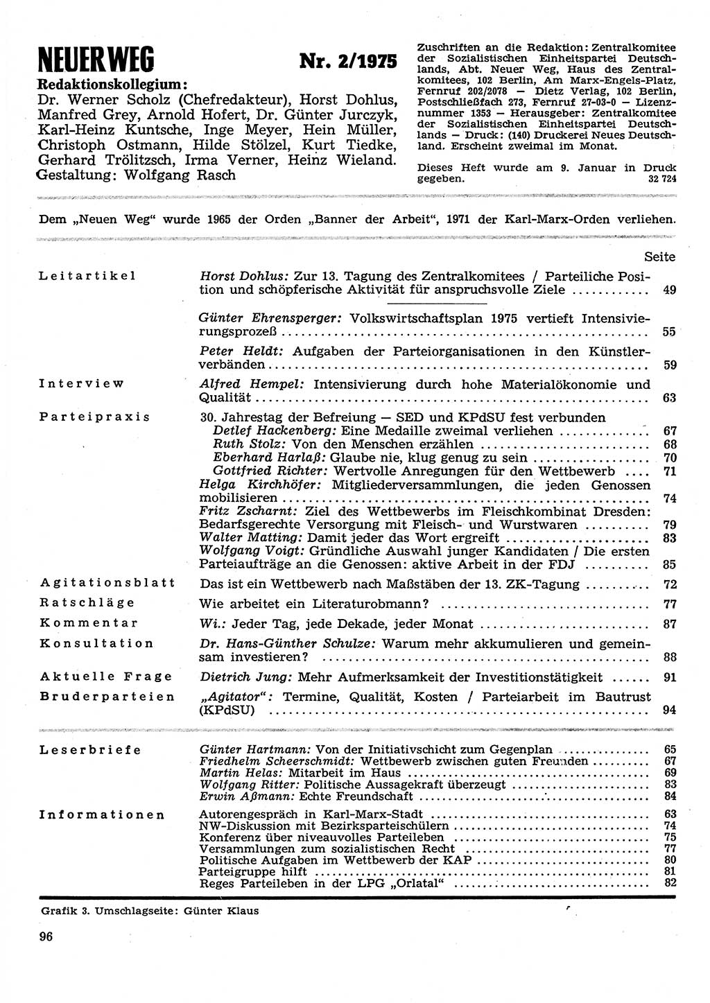 Neuer Weg (NW), Organ des Zentralkomitees (ZK) der SED (Sozialistische Einheitspartei Deutschlands) für Fragen des Parteilebens, 30. Jahrgang [Deutsche Demokratische Republik (DDR)] 1975, Seite 96 (NW ZK SED DDR 1975, S. 96)