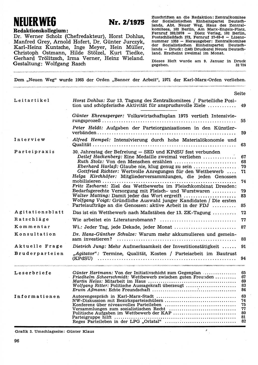 Neuer Weg (NW), Organ des Zentralkomitees (ZK) der SED (Sozialistische Einheitspartei Deutschlands) für Fragen des Parteilebens, 30. Jahrgang [Deutsche Demokratische Republik (DDR)] 1975, Seite 96 (NW ZK SED DDR 1975, S. 96)