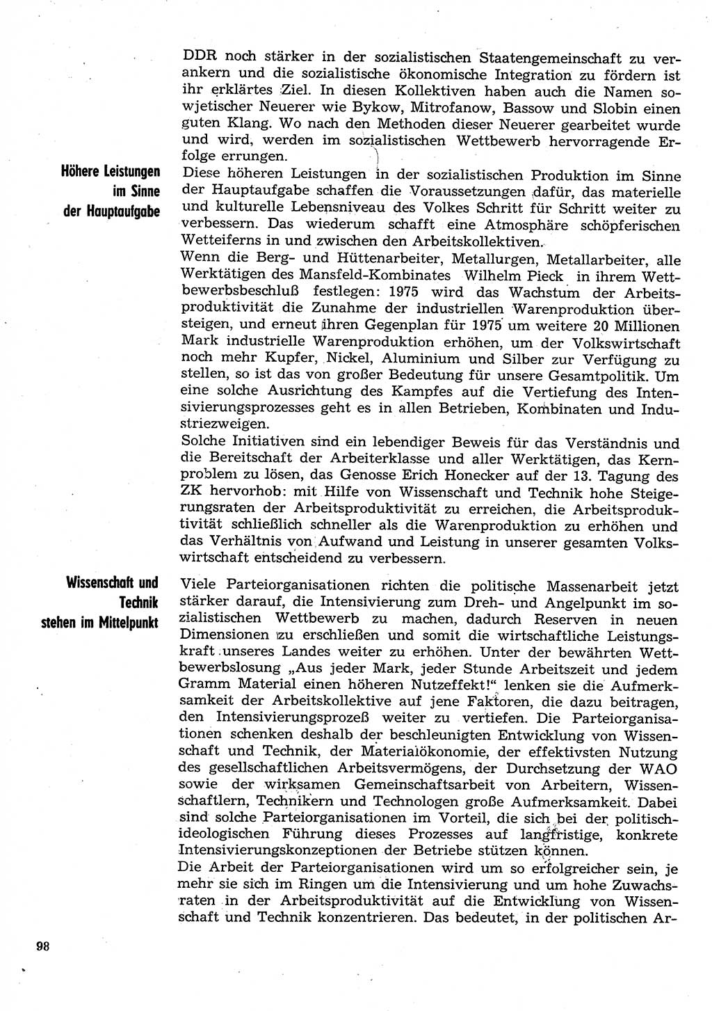 Neuer Weg (NW), Organ des Zentralkomitees (ZK) der SED (Sozialistische Einheitspartei Deutschlands) für Fragen des Parteilebens, 30. Jahrgang [Deutsche Demokratische Republik (DDR)] 1975, Seite 98 (NW ZK SED DDR 1975, S. 98)