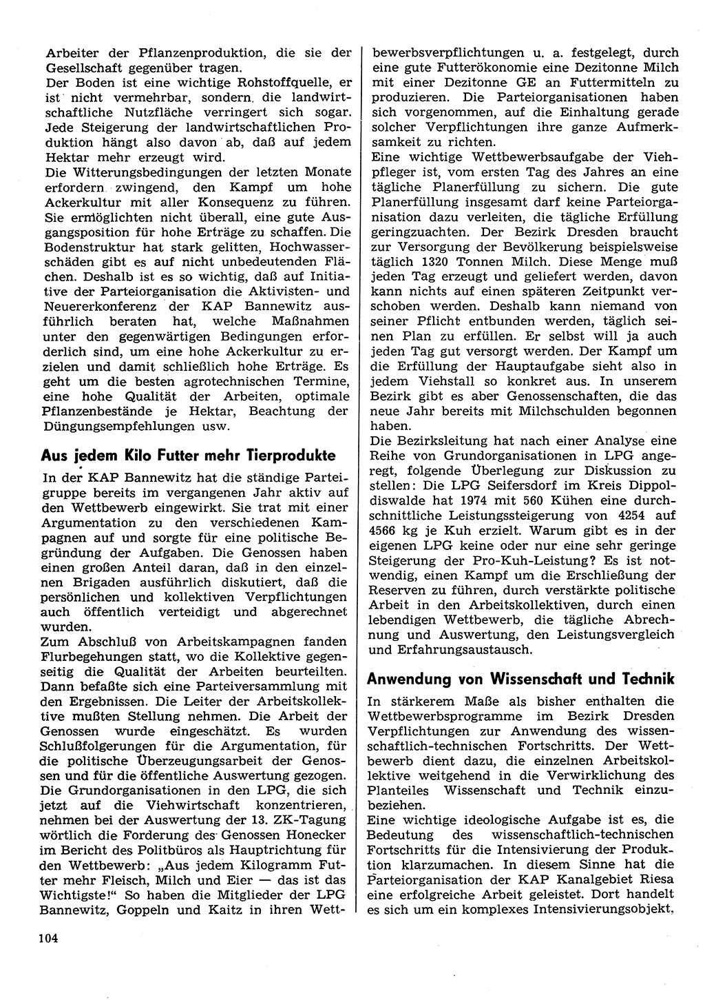 Neuer Weg (NW), Organ des Zentralkomitees (ZK) der SED (Sozialistische Einheitspartei Deutschlands) für Fragen des Parteilebens, 30. Jahrgang [Deutsche Demokratische Republik (DDR)] 1975, Seite 104 (NW ZK SED DDR 1975, S. 104)