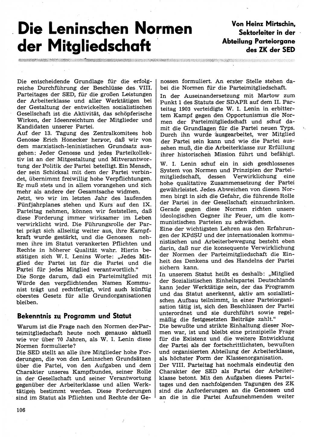 Neuer Weg (NW), Organ des Zentralkomitees (ZK) der SED (Sozialistische Einheitspartei Deutschlands) für Fragen des Parteilebens, 30. Jahrgang [Deutsche Demokratische Republik (DDR)] 1975, Seite 106 (NW ZK SED DDR 1975, S. 106)