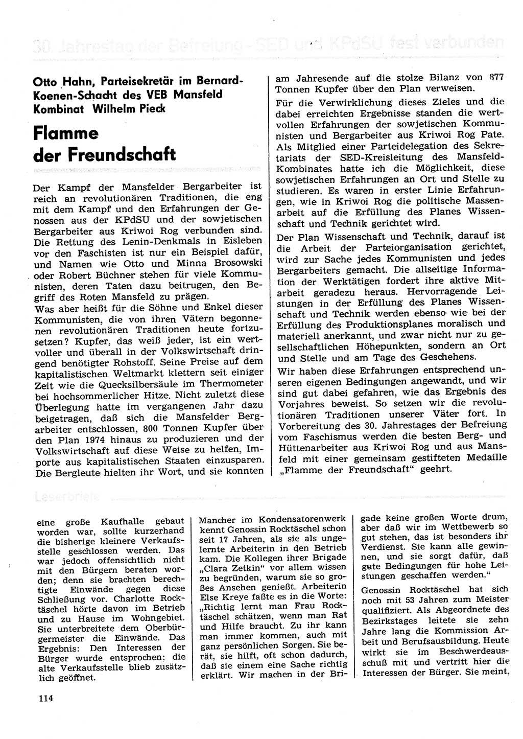 Neuer Weg (NW), Organ des Zentralkomitees (ZK) der SED (Sozialistische Einheitspartei Deutschlands) für Fragen des Parteilebens, 30. Jahrgang [Deutsche Demokratische Republik (DDR)] 1975, Seite 114 (NW ZK SED DDR 1975, S. 114)