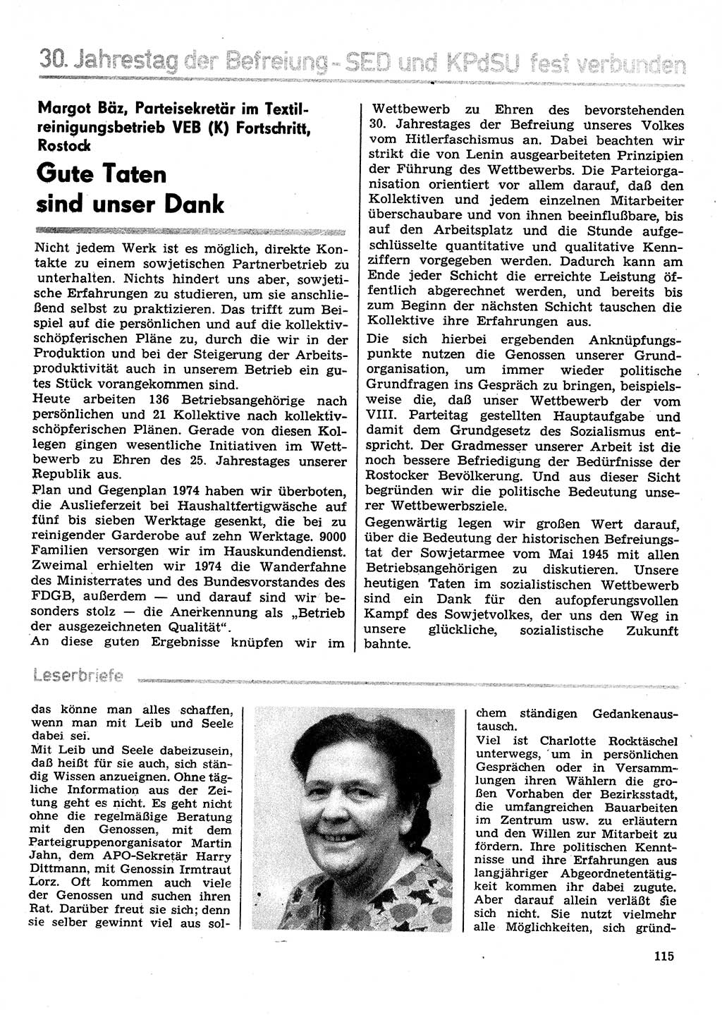 Neuer Weg (NW), Organ des Zentralkomitees (ZK) der SED (Sozialistische Einheitspartei Deutschlands) für Fragen des Parteilebens, 30. Jahrgang [Deutsche Demokratische Republik (DDR)] 1975, Seite 115 (NW ZK SED DDR 1975, S. 115)