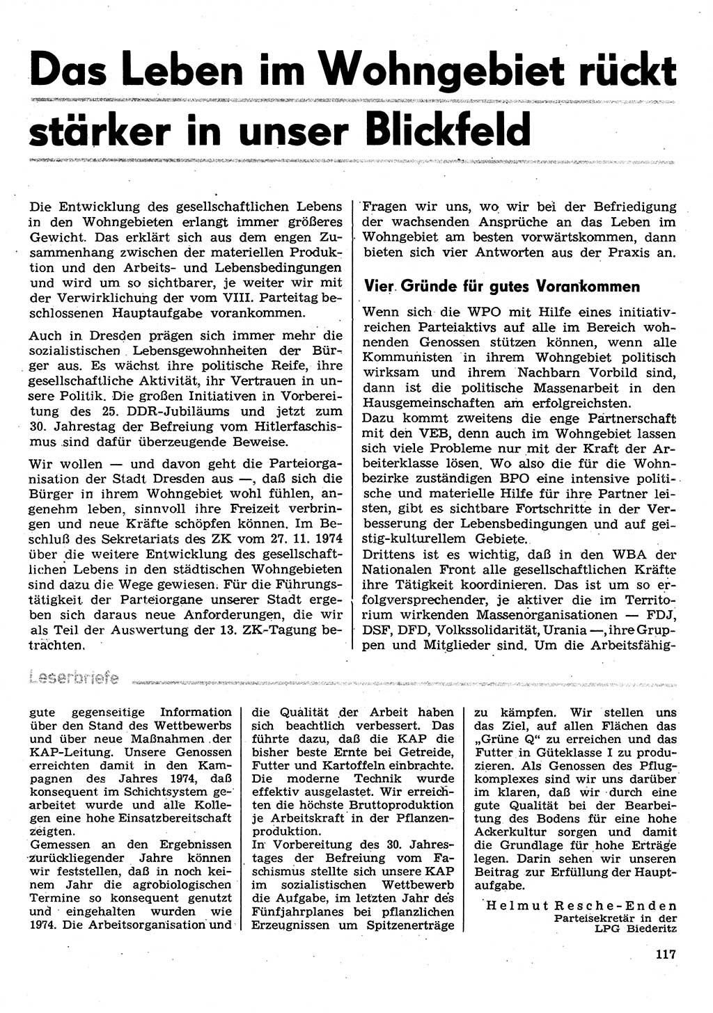 Neuer Weg (NW), Organ des Zentralkomitees (ZK) der SED (Sozialistische Einheitspartei Deutschlands) für Fragen des Parteilebens, 30. Jahrgang [Deutsche Demokratische Republik (DDR)] 1975, Seite 117 (NW ZK SED DDR 1975, S. 117)