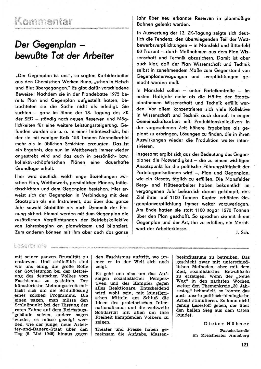 Neuer Weg (NW), Organ des Zentralkomitees (ZK) der SED (Sozialistische Einheitspartei Deutschlands) für Fragen des Parteilebens, 30. Jahrgang [Deutsche Demokratische Republik (DDR)] 1975, Seite 121 (NW ZK SED DDR 1975, S. 121)
