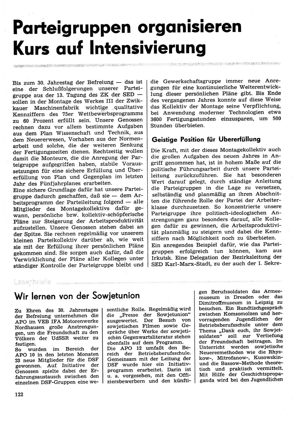 Neuer Weg (NW), Organ des Zentralkomitees (ZK) der SED (Sozialistische Einheitspartei Deutschlands) für Fragen des Parteilebens, 30. Jahrgang [Deutsche Demokratische Republik (DDR)] 1975, Seite 122 (NW ZK SED DDR 1975, S. 122)
