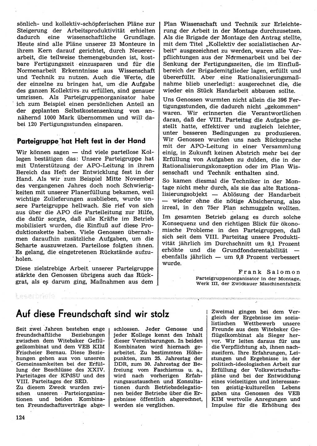 Neuer Weg (NW), Organ des Zentralkomitees (ZK) der SED (Sozialistische Einheitspartei Deutschlands) für Fragen des Parteilebens, 30. Jahrgang [Deutsche Demokratische Republik (DDR)] 1975, Seite 124 (NW ZK SED DDR 1975, S. 124)