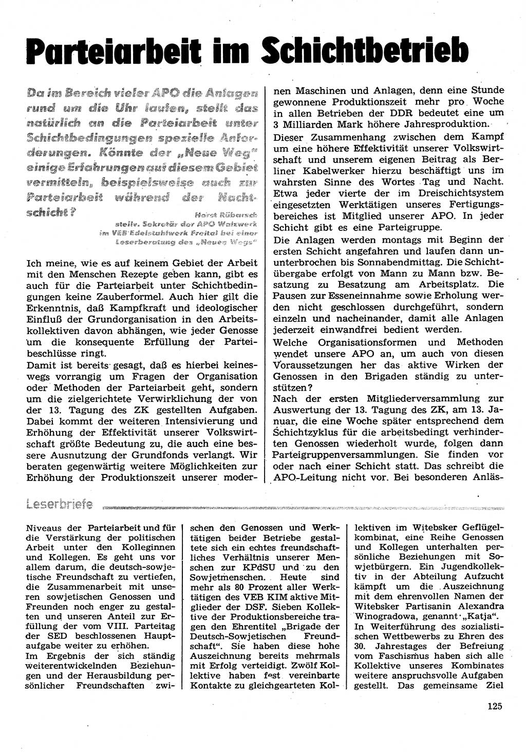 Neuer Weg (NW), Organ des Zentralkomitees (ZK) der SED (Sozialistische Einheitspartei Deutschlands) für Fragen des Parteilebens, 30. Jahrgang [Deutsche Demokratische Republik (DDR)] 1975, Seite 125 (NW ZK SED DDR 1975, S. 125)