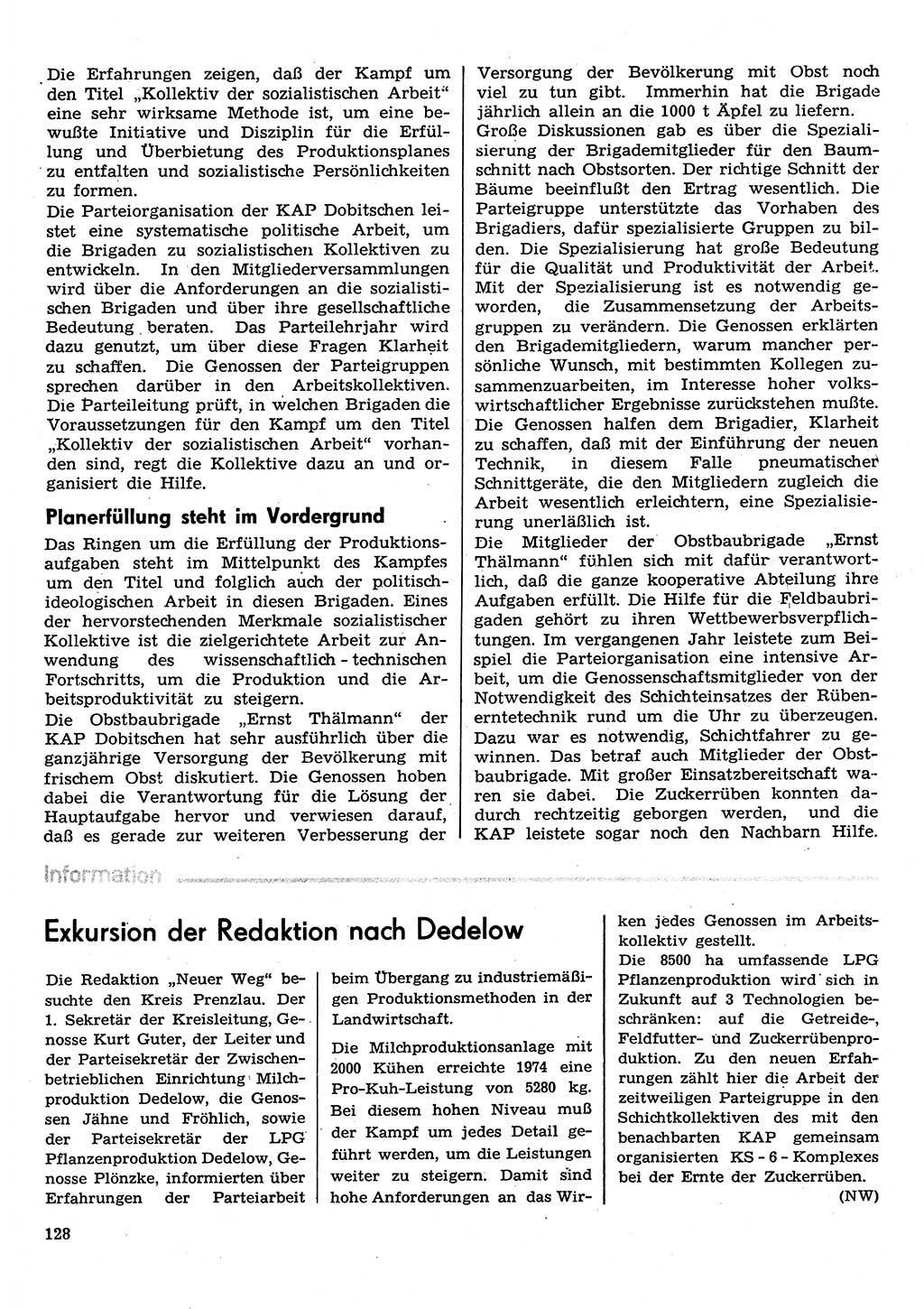 Neuer Weg (NW), Organ des Zentralkomitees (ZK) der SED (Sozialistische Einheitspartei Deutschlands) für Fragen des Parteilebens, 30. Jahrgang [Deutsche Demokratische Republik (DDR)] 1975, Seite 128 (NW ZK SED DDR 1975, S. 128)