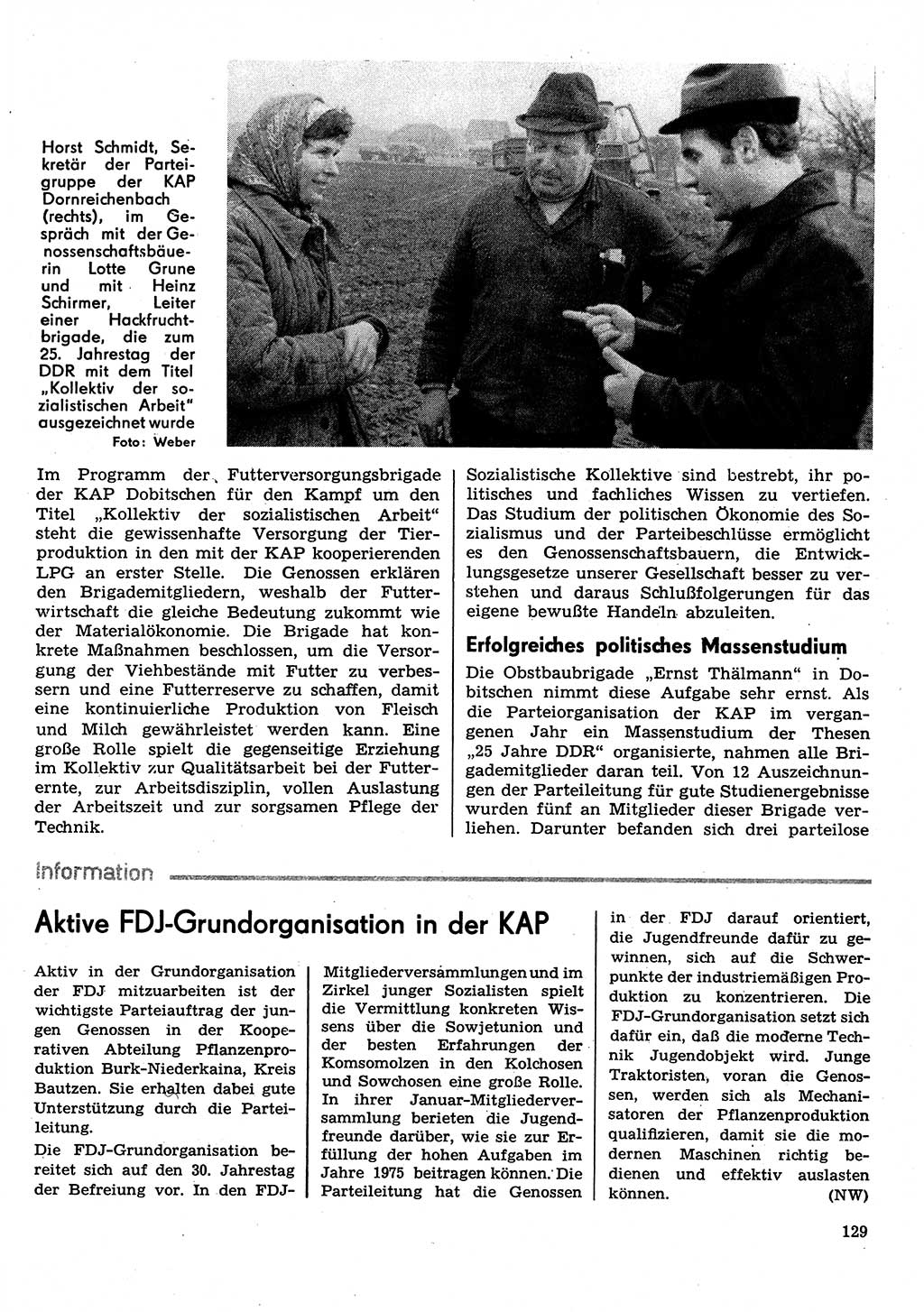 Neuer Weg (NW), Organ des Zentralkomitees (ZK) der SED (Sozialistische Einheitspartei Deutschlands) für Fragen des Parteilebens, 30. Jahrgang [Deutsche Demokratische Republik (DDR)] 1975, Seite 129 (NW ZK SED DDR 1975, S. 129)