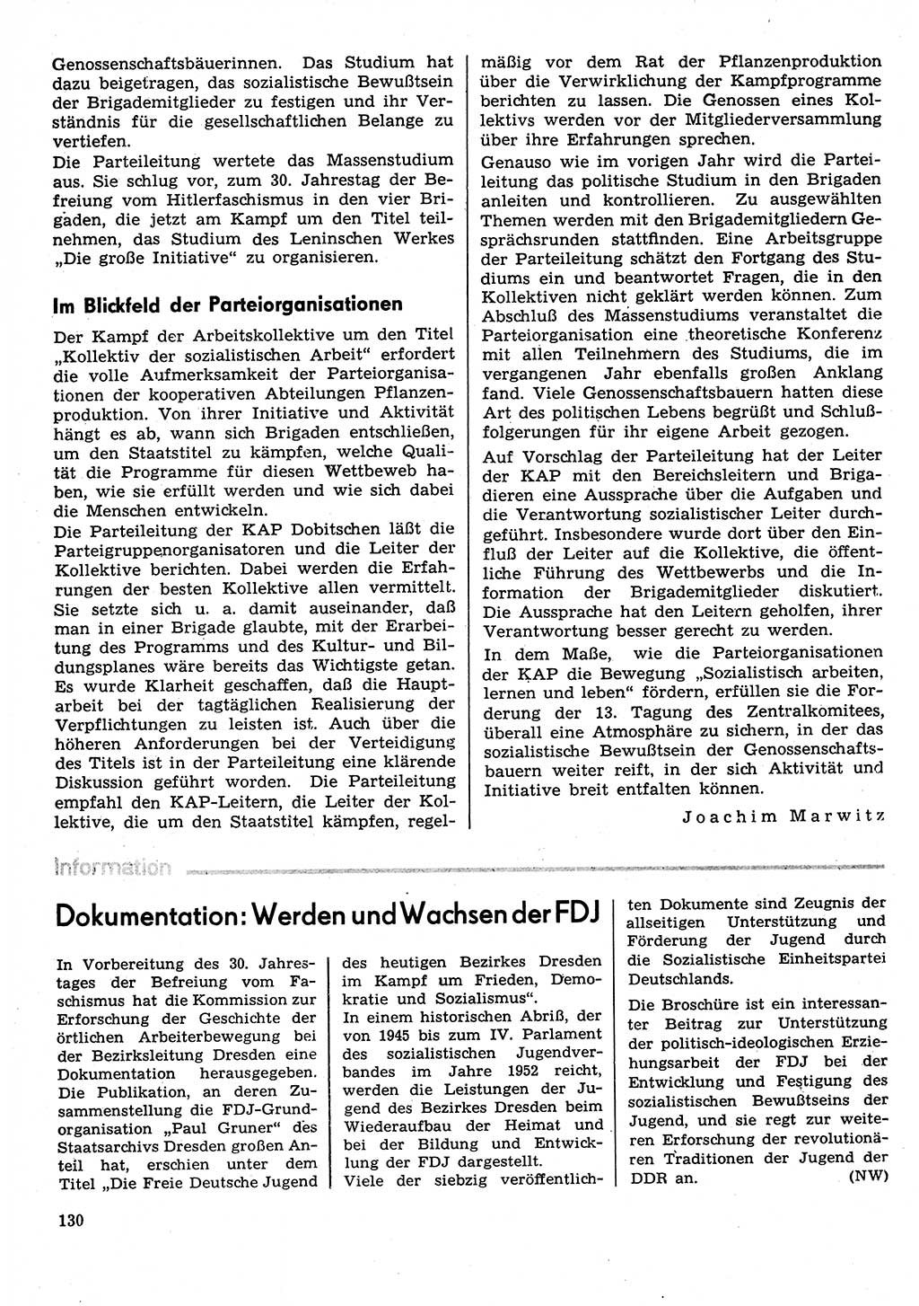 Neuer Weg (NW), Organ des Zentralkomitees (ZK) der SED (Sozialistische Einheitspartei Deutschlands) für Fragen des Parteilebens, 30. Jahrgang [Deutsche Demokratische Republik (DDR)] 1975, Seite 130 (NW ZK SED DDR 1975, S. 130)