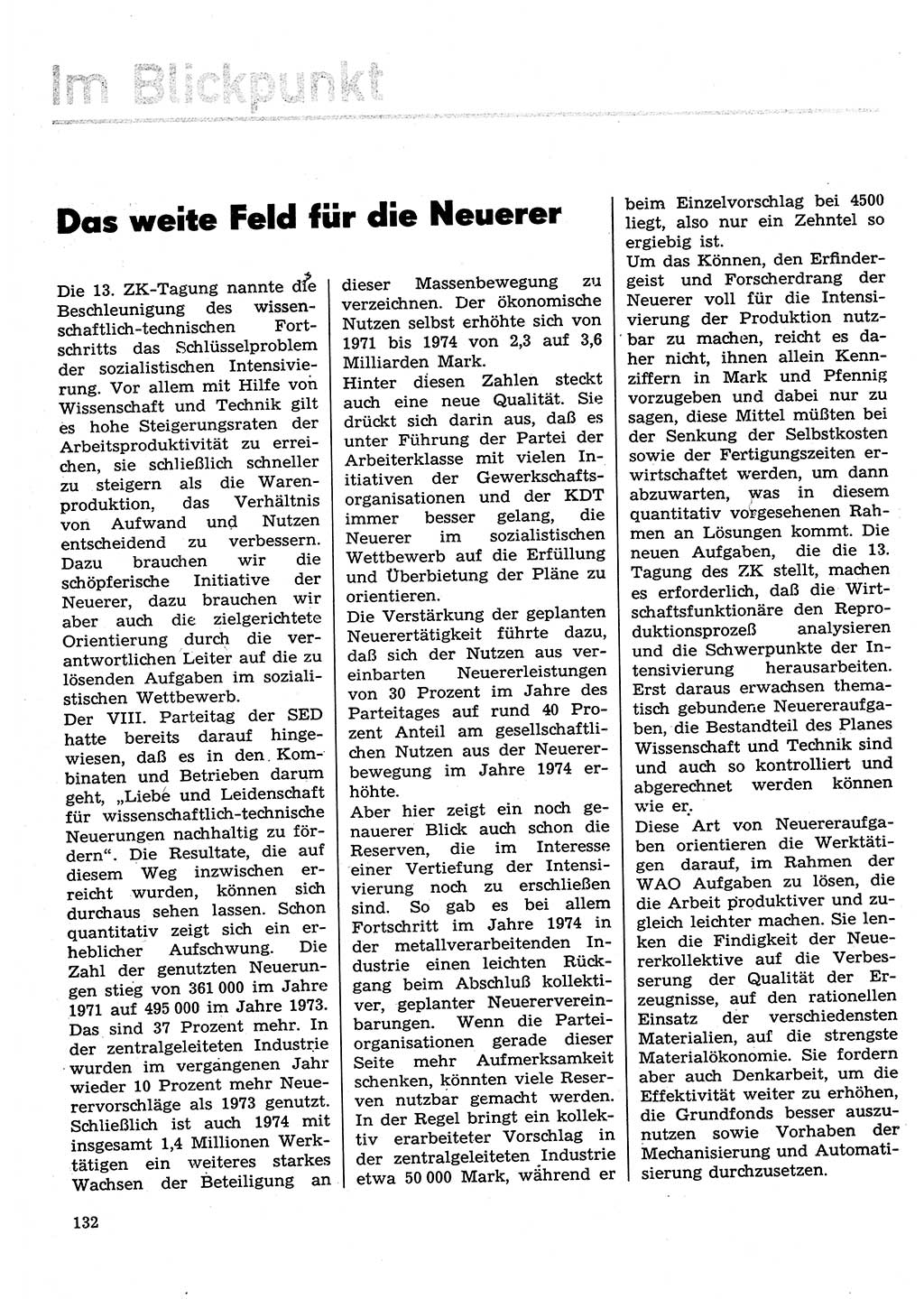 Neuer Weg (NW), Organ des Zentralkomitees (ZK) der SED (Sozialistische Einheitspartei Deutschlands) für Fragen des Parteilebens, 30. Jahrgang [Deutsche Demokratische Republik (DDR)] 1975, Seite 132 (NW ZK SED DDR 1975, S. 132)