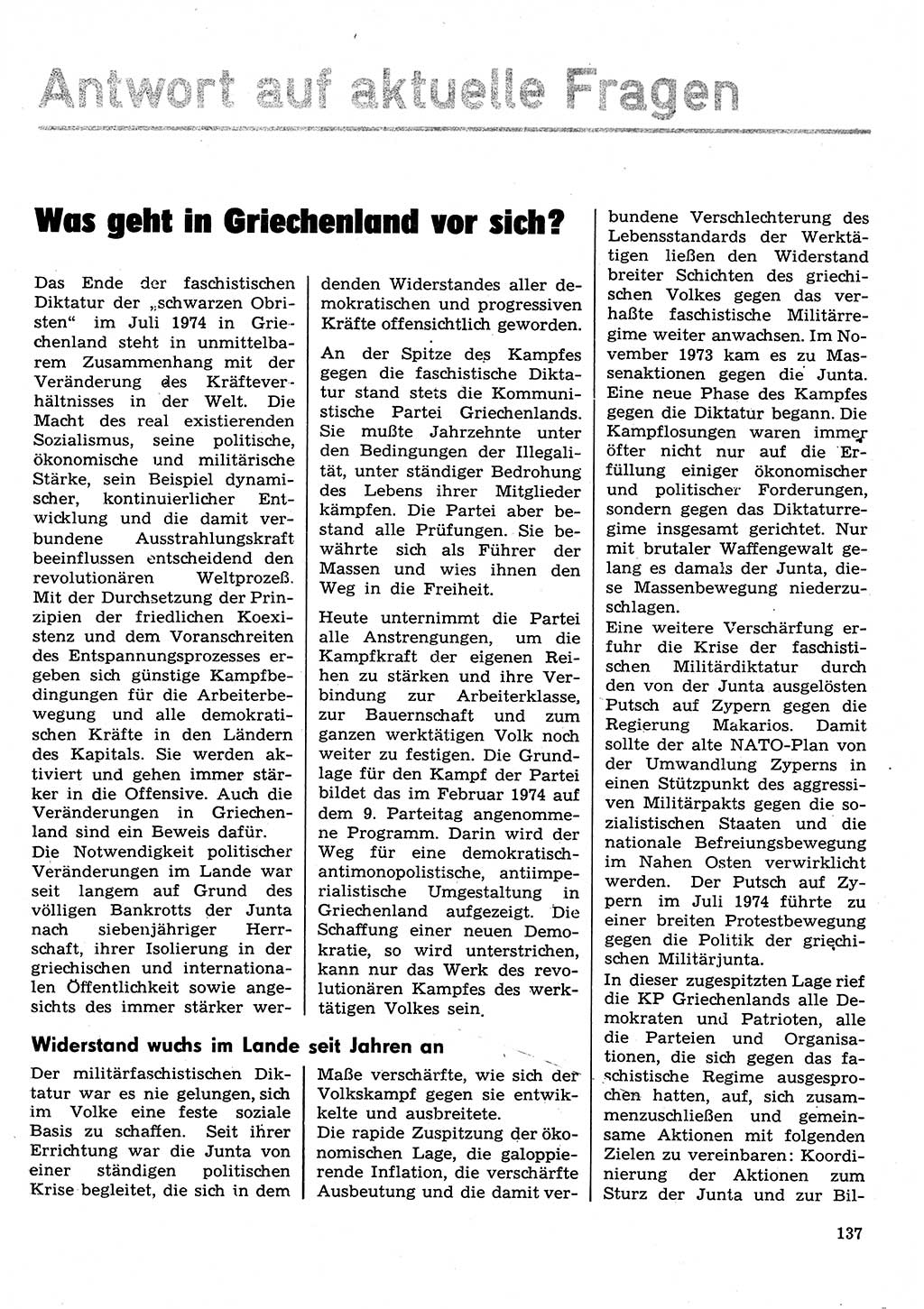 Neuer Weg (NW), Organ des Zentralkomitees (ZK) der SED (Sozialistische Einheitspartei Deutschlands) für Fragen des Parteilebens, 30. Jahrgang [Deutsche Demokratische Republik (DDR)] 1975, Seite 137 (NW ZK SED DDR 1975, S. 137)