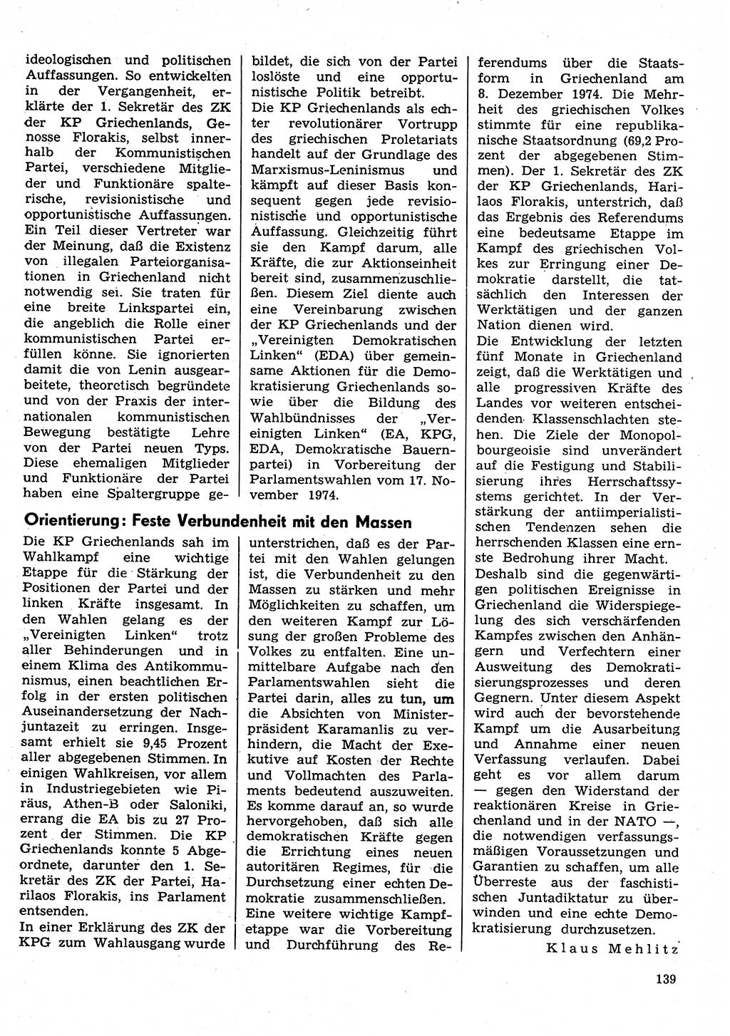 Neuer Weg (NW), Organ des Zentralkomitees (ZK) der SED (Sozialistische Einheitspartei Deutschlands) für Fragen des Parteilebens, 30. Jahrgang [Deutsche Demokratische Republik (DDR)] 1975, Seite 139 (NW ZK SED DDR 1975, S. 139)