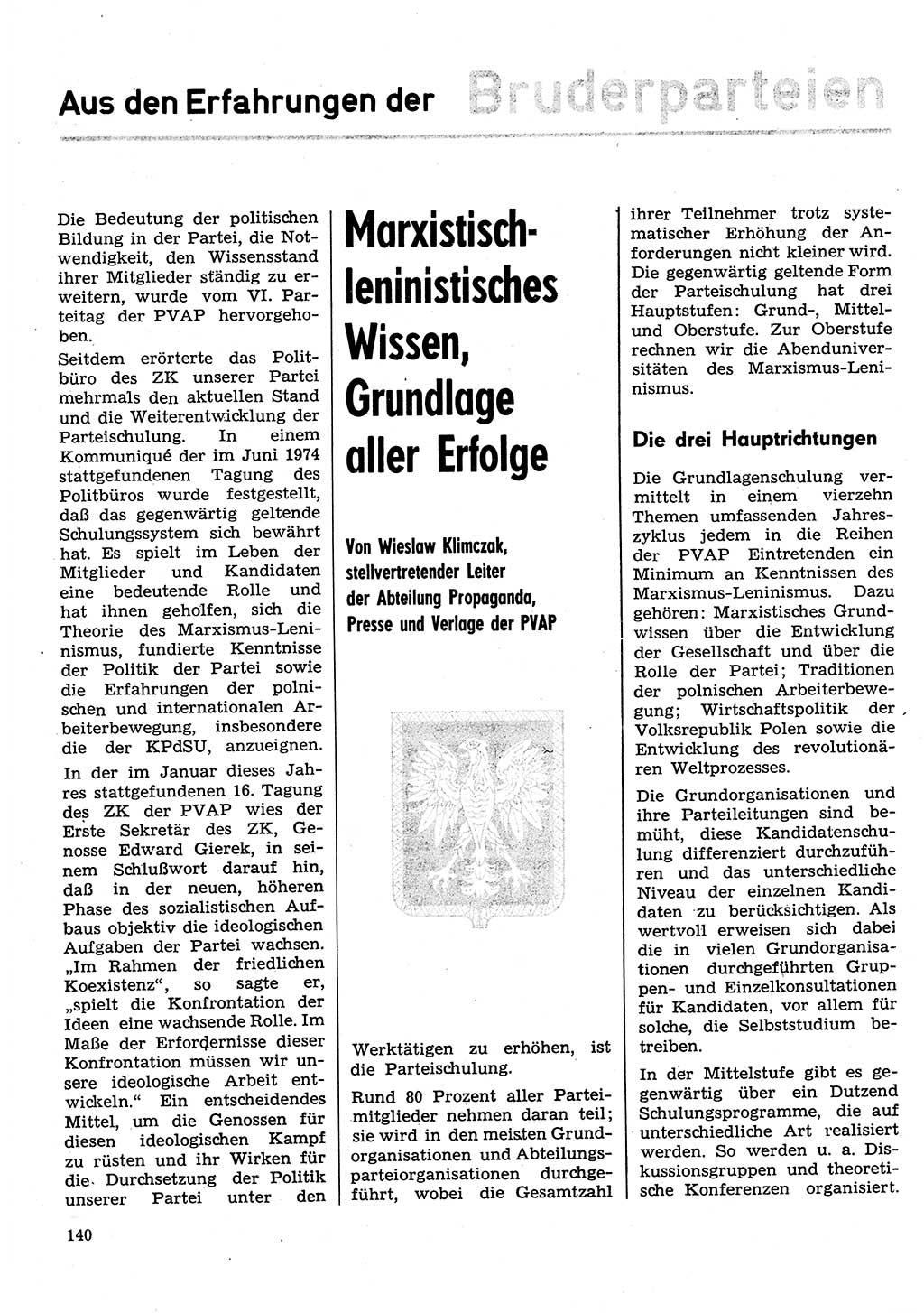 Neuer Weg (NW), Organ des Zentralkomitees (ZK) der SED (Sozialistische Einheitspartei Deutschlands) für Fragen des Parteilebens, 30. Jahrgang [Deutsche Demokratische Republik (DDR)] 1975, Seite 140 (NW ZK SED DDR 1975, S. 140)