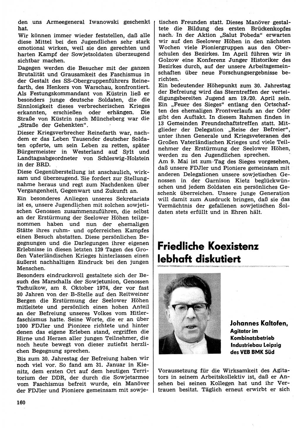 Neuer Weg (NW), Organ des Zentralkomitees (ZK) der SED (Sozialistische Einheitspartei Deutschlands) für Fragen des Parteilebens, 30. Jahrgang [Deutsche Demokratische Republik (DDR)] 1975, Seite 160 (NW ZK SED DDR 1975, S. 160)