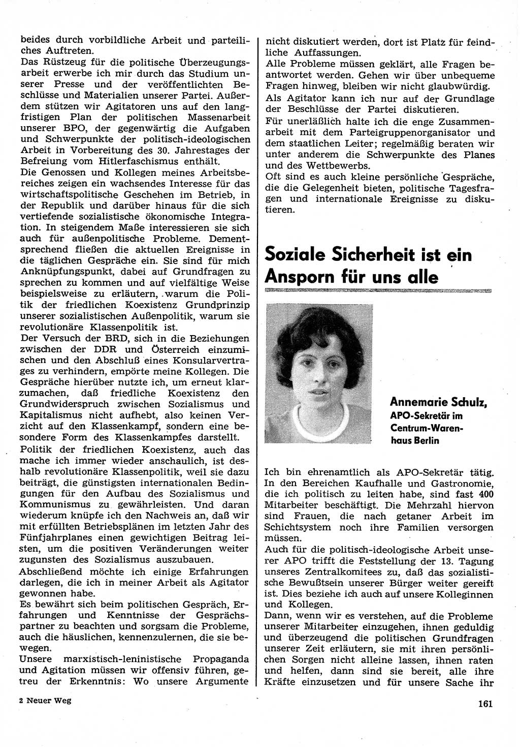 Neuer Weg (NW), Organ des Zentralkomitees (ZK) der SED (Sozialistische Einheitspartei Deutschlands) für Fragen des Parteilebens, 30. Jahrgang [Deutsche Demokratische Republik (DDR)] 1975, Seite 161 (NW ZK SED DDR 1975, S. 161)