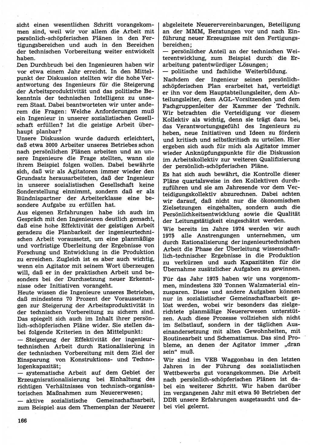 Neuer Weg (NW), Organ des Zentralkomitees (ZK) der SED (Sozialistische Einheitspartei Deutschlands) für Fragen des Parteilebens, 30. Jahrgang [Deutsche Demokratische Republik (DDR)] 1975, Seite 166 (NW ZK SED DDR 1975, S. 166)