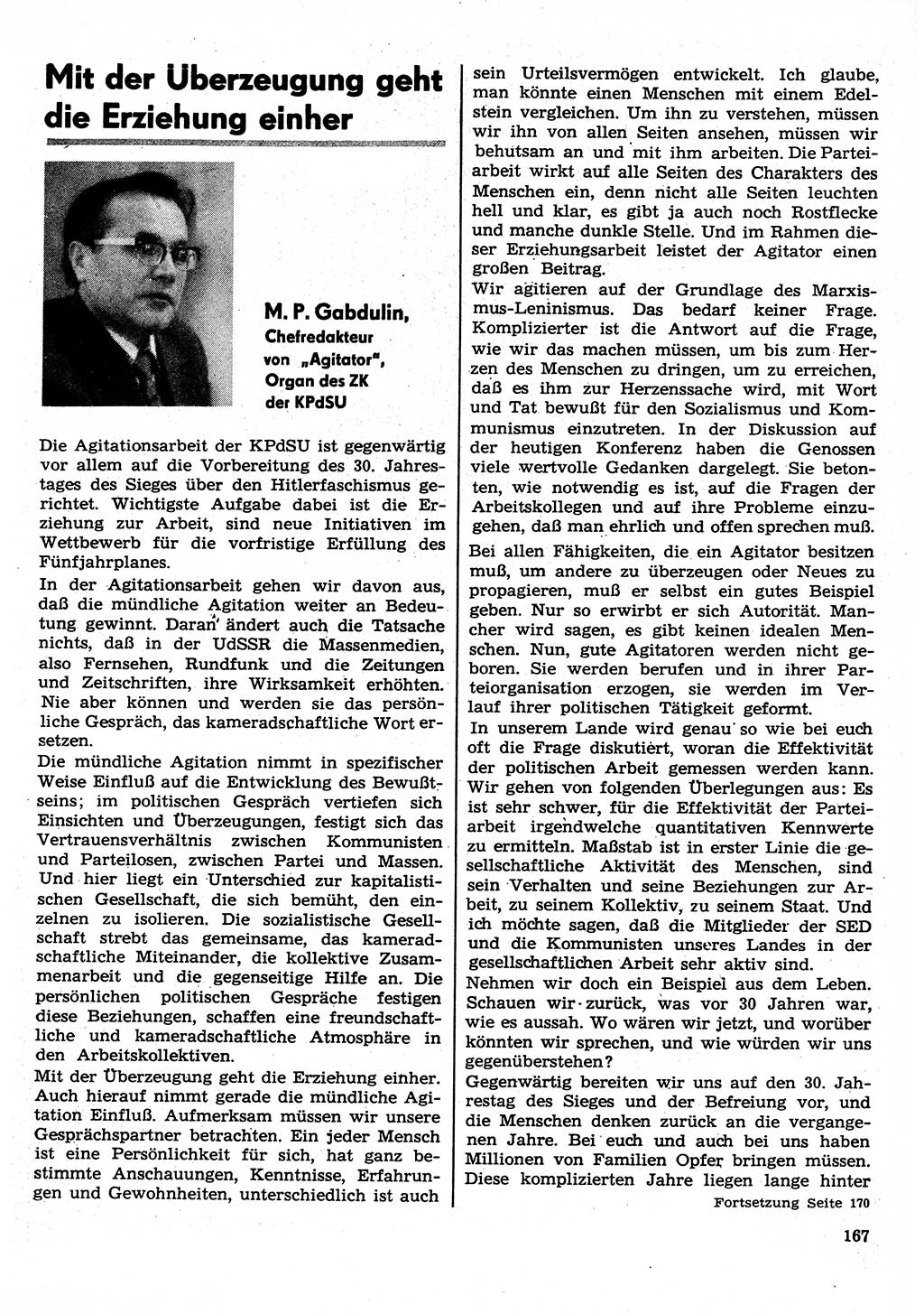 Neuer Weg (NW), Organ des Zentralkomitees (ZK) der SED (Sozialistische Einheitspartei Deutschlands) für Fragen des Parteilebens, 30. Jahrgang [Deutsche Demokratische Republik (DDR)] 1975, Seite 167 (NW ZK SED DDR 1975, S. 167)