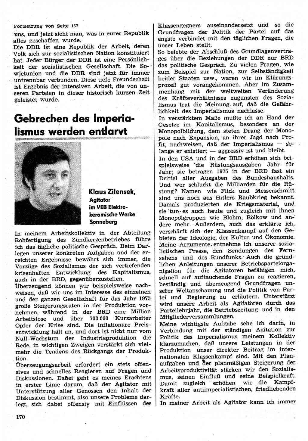 Neuer Weg (NW), Organ des Zentralkomitees (ZK) der SED (Sozialistische Einheitspartei Deutschlands) für Fragen des Parteilebens, 30. Jahrgang [Deutsche Demokratische Republik (DDR)] 1975, Seite 170 (NW ZK SED DDR 1975, S. 170)