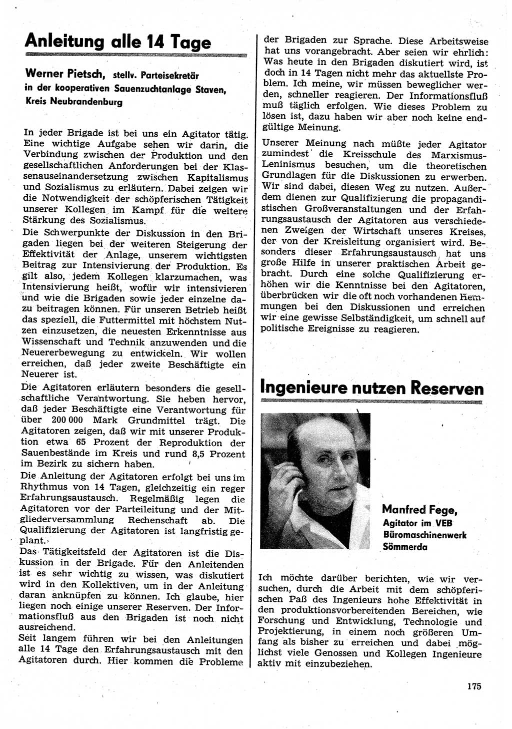 Neuer Weg (NW), Organ des Zentralkomitees (ZK) der SED (Sozialistische Einheitspartei Deutschlands) für Fragen des Parteilebens, 30. Jahrgang [Deutsche Demokratische Republik (DDR)] 1975, Seite 175 (NW ZK SED DDR 1975, S. 175)
