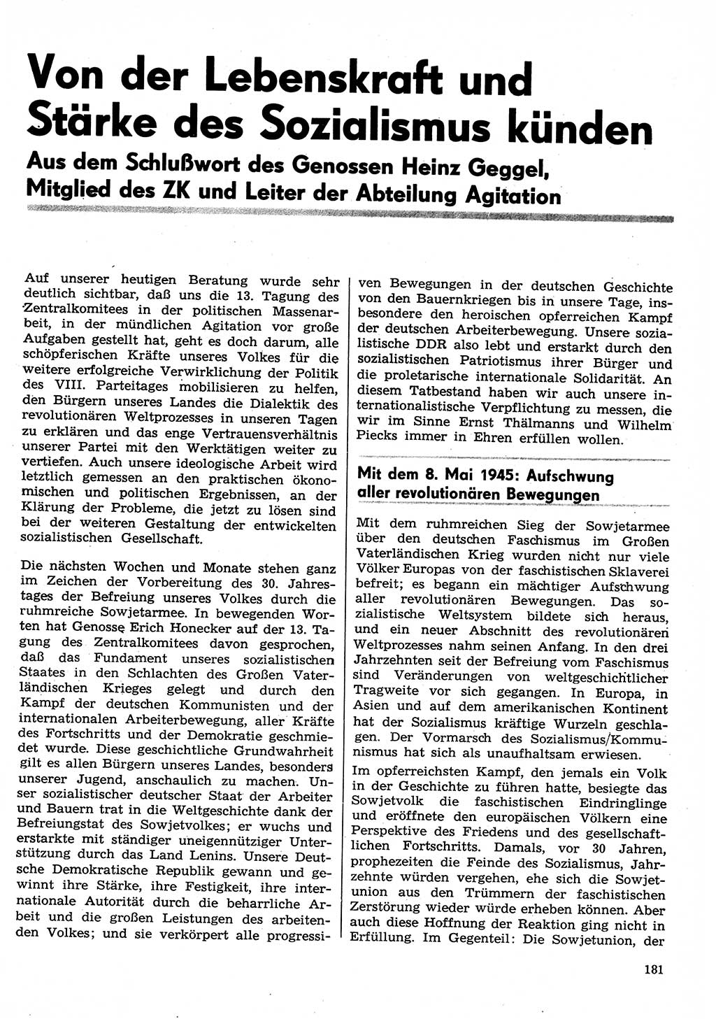 Neuer Weg (NW), Organ des Zentralkomitees (ZK) der SED (Sozialistische Einheitspartei Deutschlands) für Fragen des Parteilebens, 30. Jahrgang [Deutsche Demokratische Republik (DDR)] 1975, Seite 181 (NW ZK SED DDR 1975, S. 181)