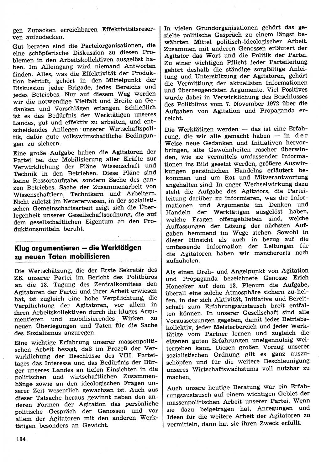 Neuer Weg (NW), Organ des Zentralkomitees (ZK) der SED (Sozialistische Einheitspartei Deutschlands) für Fragen des Parteilebens, 30. Jahrgang [Deutsche Demokratische Republik (DDR)] 1975, Seite 184 (NW ZK SED DDR 1975, S. 184)