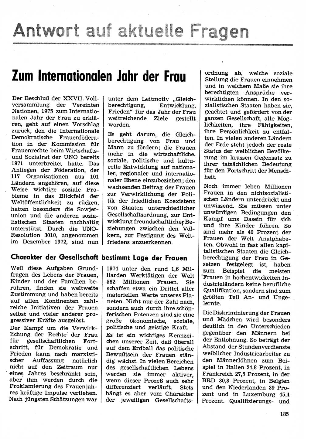 Neuer Weg (NW), Organ des Zentralkomitees (ZK) der SED (Sozialistische Einheitspartei Deutschlands) für Fragen des Parteilebens, 30. Jahrgang [Deutsche Demokratische Republik (DDR)] 1975, Seite 185 (NW ZK SED DDR 1975, S. 185)