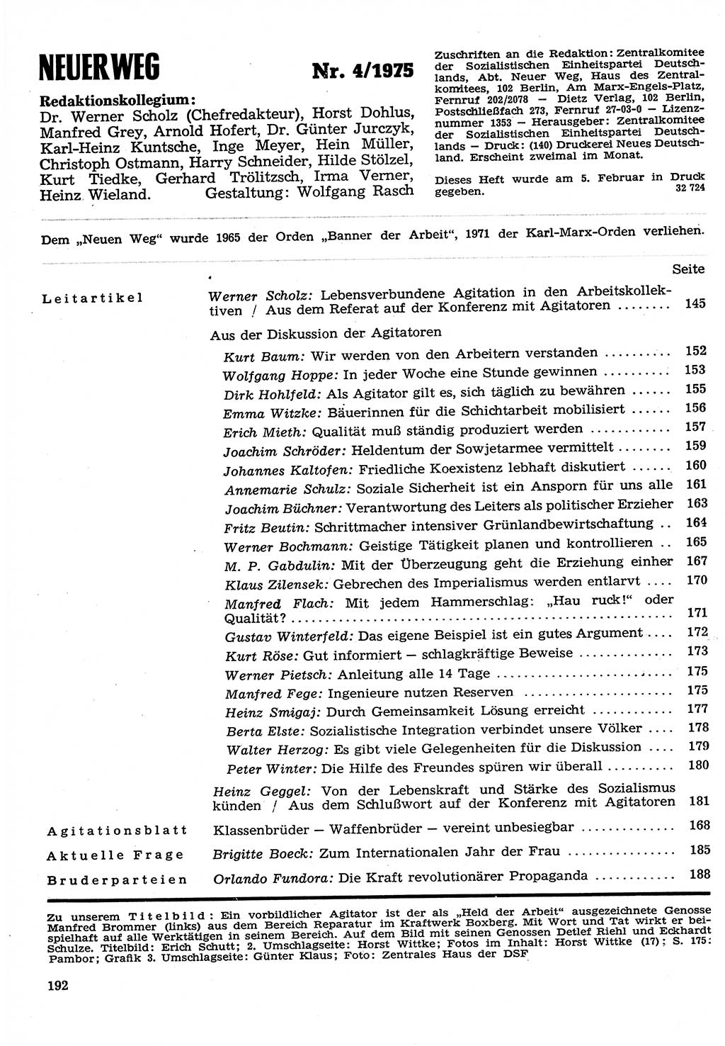 Neuer Weg (NW), Organ des Zentralkomitees (ZK) der SED (Sozialistische Einheitspartei Deutschlands) für Fragen des Parteilebens, 30. Jahrgang [Deutsche Demokratische Republik (DDR)] 1975, Seite 192 (NW ZK SED DDR 1975, S. 192)
