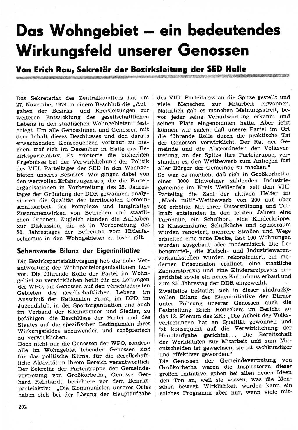 Neuer Weg (NW), Organ des Zentralkomitees (ZK) der SED (Sozialistische Einheitspartei Deutschlands) für Fragen des Parteilebens, 30. Jahrgang [Deutsche Demokratische Republik (DDR)] 1975, Seite 202 (NW ZK SED DDR 1975, S. 202)