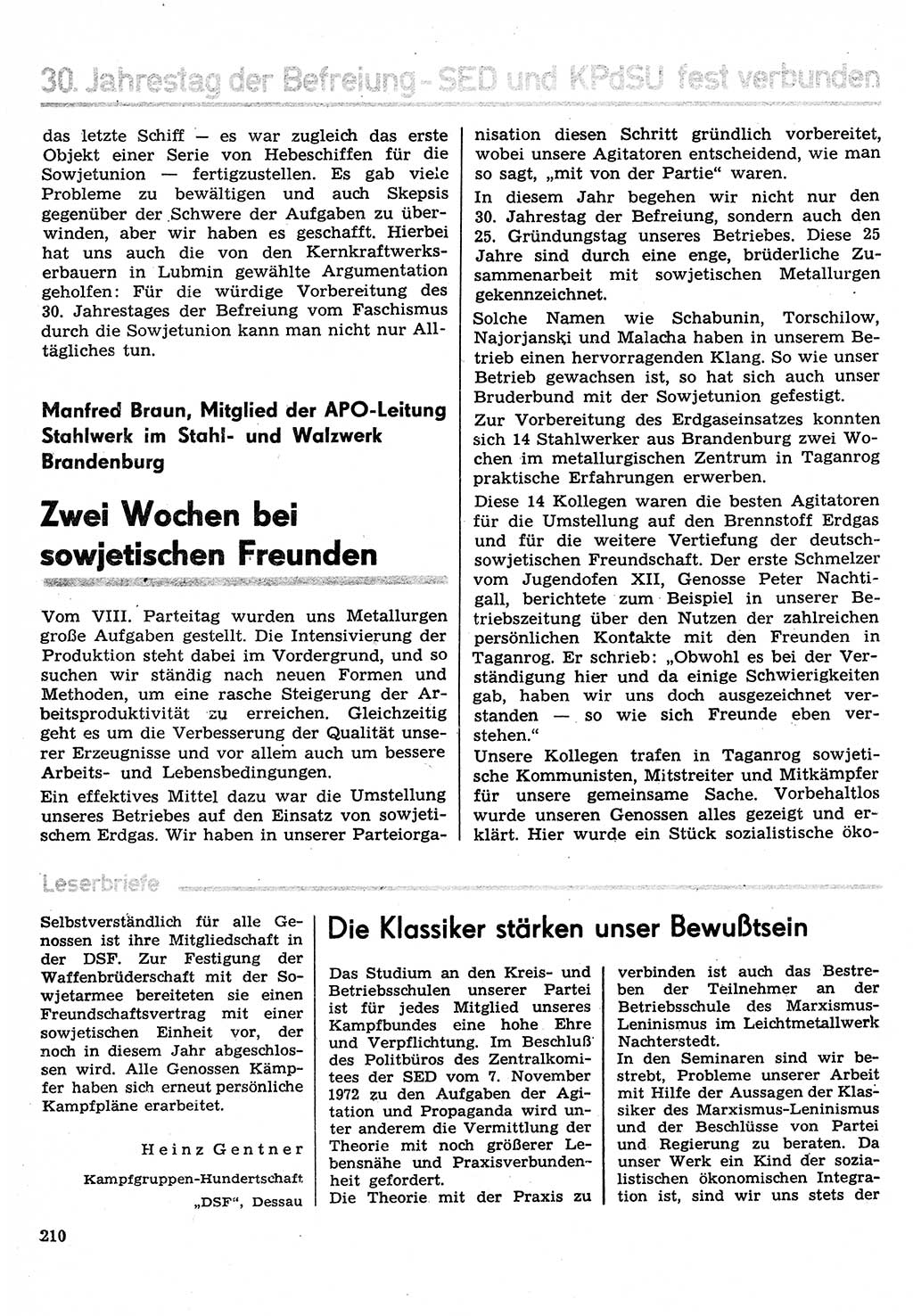 Neuer Weg (NW), Organ des Zentralkomitees (ZK) der SED (Sozialistische Einheitspartei Deutschlands) für Fragen des Parteilebens, 30. Jahrgang [Deutsche Demokratische Republik (DDR)] 1975, Seite 210 (NW ZK SED DDR 1975, S. 210)