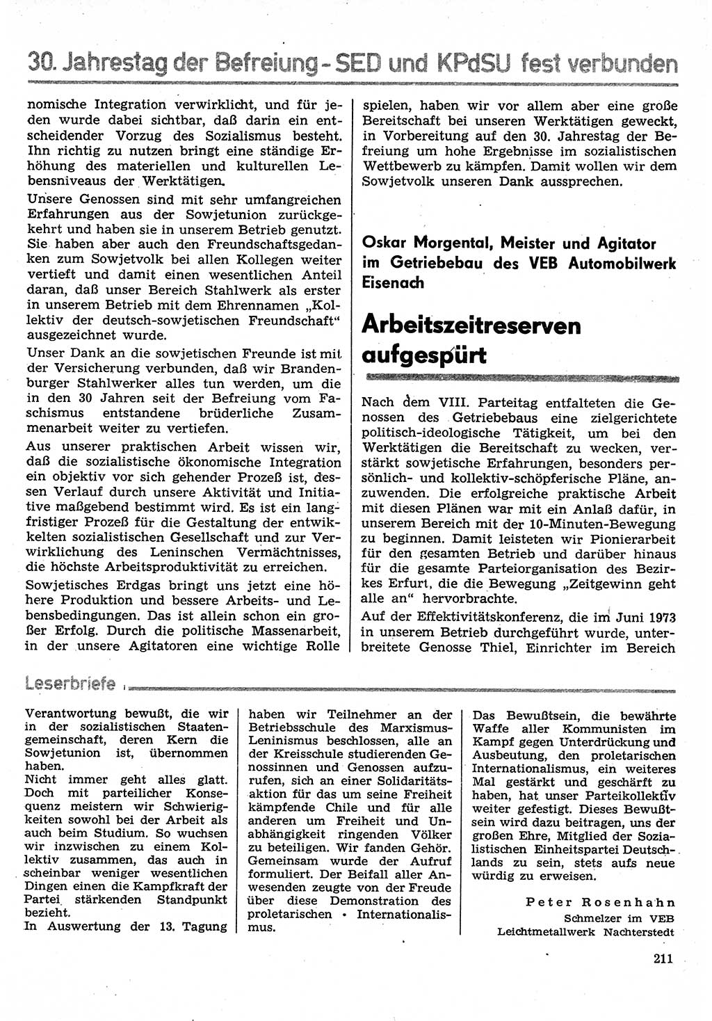 Neuer Weg (NW), Organ des Zentralkomitees (ZK) der SED (Sozialistische Einheitspartei Deutschlands) für Fragen des Parteilebens, 30. Jahrgang [Deutsche Demokratische Republik (DDR)] 1975, Seite 211 (NW ZK SED DDR 1975, S. 211)