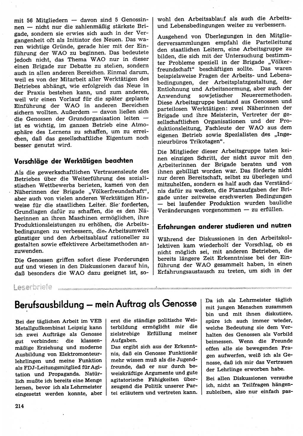 Neuer Weg (NW), Organ des Zentralkomitees (ZK) der SED (Sozialistische Einheitspartei Deutschlands) für Fragen des Parteilebens, 30. Jahrgang [Deutsche Demokratische Republik (DDR)] 1975, Seite 214 (NW ZK SED DDR 1975, S. 214)