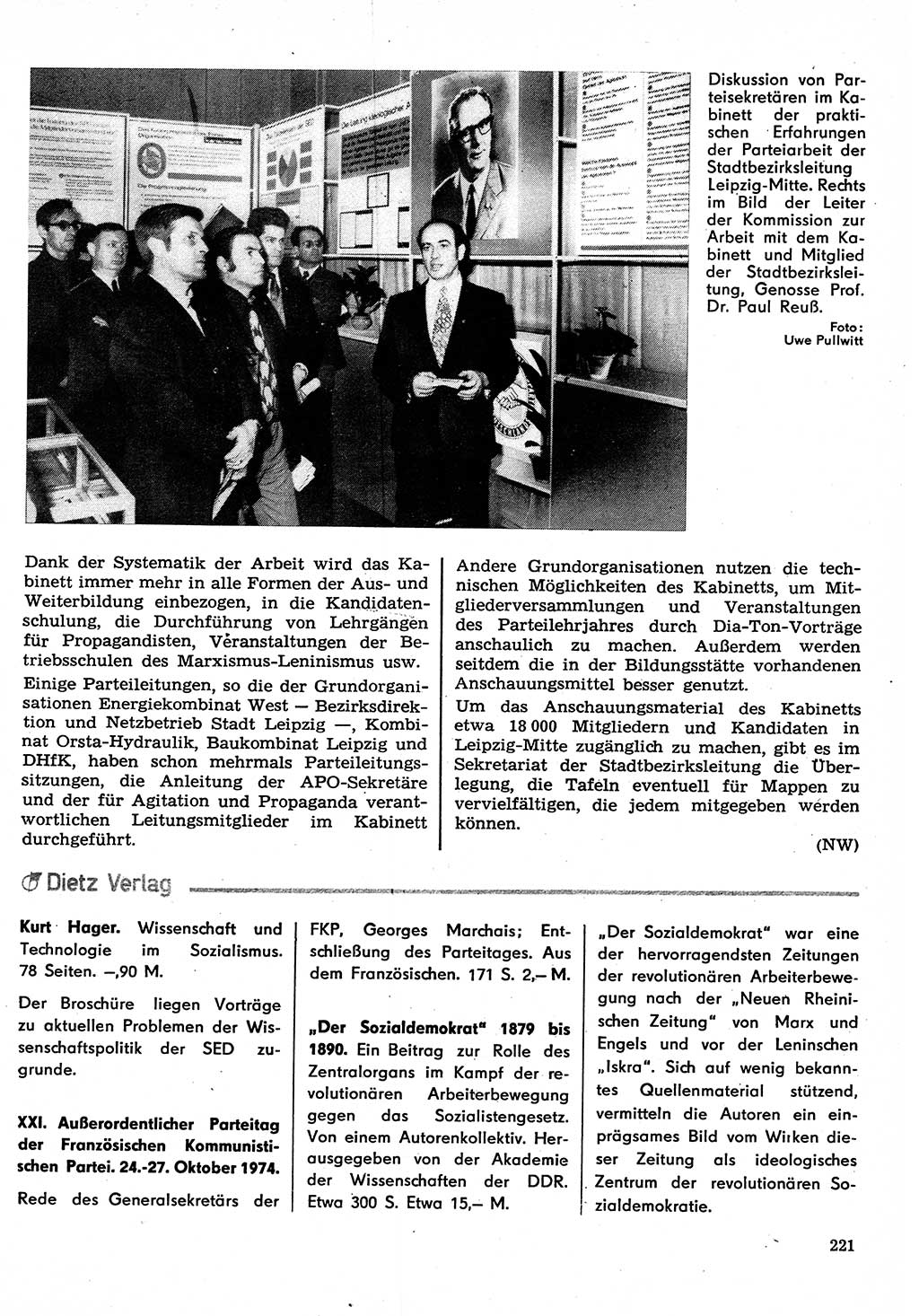 Neuer Weg (NW), Organ des Zentralkomitees (ZK) der SED (Sozialistische Einheitspartei Deutschlands) für Fragen des Parteilebens, 30. Jahrgang [Deutsche Demokratische Republik (DDR)] 1975, Seite 221 (NW ZK SED DDR 1975, S. 221)