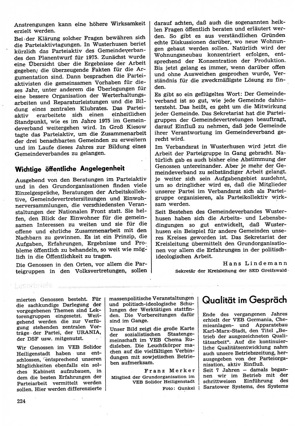 Neuer Weg (NW), Organ des Zentralkomitees (ZK) der SED (Sozialistische Einheitspartei Deutschlands) für Fragen des Parteilebens, 30. Jahrgang [Deutsche Demokratische Republik (DDR)] 1975, Seite 224 (NW ZK SED DDR 1975, S. 224)