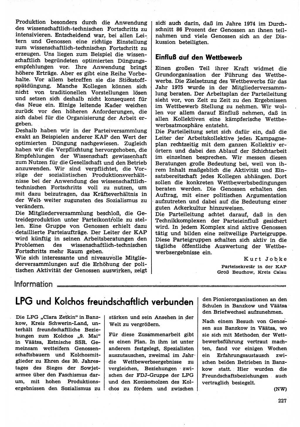 Neuer Weg (NW), Organ des Zentralkomitees (ZK) der SED (Sozialistische Einheitspartei Deutschlands) für Fragen des Parteilebens, 30. Jahrgang [Deutsche Demokratische Republik (DDR)] 1975, Seite 227 (NW ZK SED DDR 1975, S. 227)